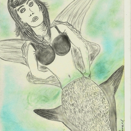 Nicole Burrell: 'Mermaid', 2012 Pencil Drawing, Fantasy. Artist Description:   A mermaid laying in the ocean just looking about. ...