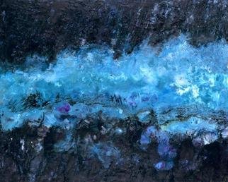 Bridget Busutil: 'Oasis', 2003 Encaustic Painting, Abstract. feeling  water , rain, waves in storm.40 layers of thin encaustic transparent colours organized to produce the * D effect. The work is flat and feel like marbleEncaustic on wood...