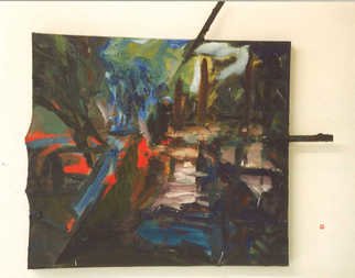 Paul Cairns: 'Strabane Canal', 2012 Oil Painting, Abstract Landscape.  worked from old drawings, done while sitting up a tree by Strabane Canal, the canal was dry then, but when I painted it my oil painted insisted on it being wet. ...