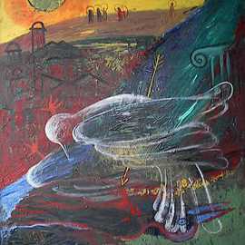 Calin Baban: 'Angels hunting', 2006 Oil Painting, Abstract Figurative. 