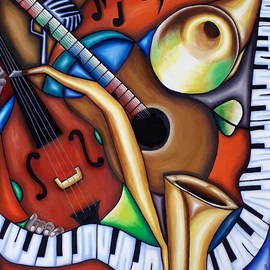 Carlos Duque: 'smooth jazz', 2020 Oil Painting, Music. Artist Description: This artwork was inspired by the musical harmonies of jazz.  It gives the viewer a feeling of harmony and happiness with the colors used in this work following the musical theme.  The main inspiration for this work was my mother, thanks to her. ...