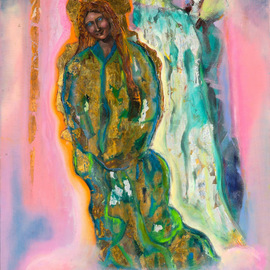 Carole Wilson: 'Smile From the Heavenly Kingdom', 1994 Oil Painting, Abstract Figurative. Artist Description:  Oils and composition metal leaf ...
