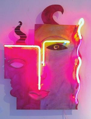 Catarina Hosler: 'Duality i', 2012 Neon, Abstract Figurative.  Modern metal, face, neon, rich reds, figurative     Modern metal, neon, rich reds, figurative, cubism, modern neon  ...