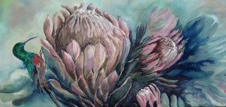 Catherine Calder: 'king protea', 2018 Other Drawing, Botanical. A realistic traditional art piece of a sunbird fetching his nectar from the protea flower. A beautiful sight seen in South Africa. ...