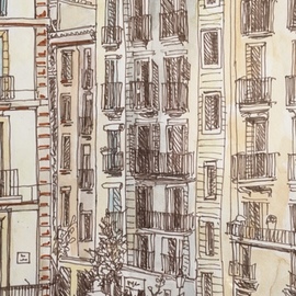 Catriona Brough: 'barcelona', 2019 Mixed Media, Architecture. Artist Description: Barcelona buildings at La Rambla drawn from a hotel window...