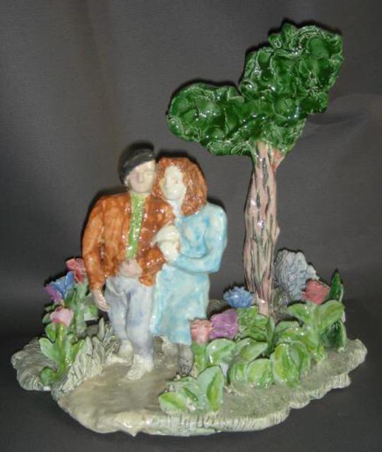 Artist Bobbie Newman. 'Lovers In Woods' Artwork Image, Created in 2005, Original Sculpture Ceramic. #art #artist