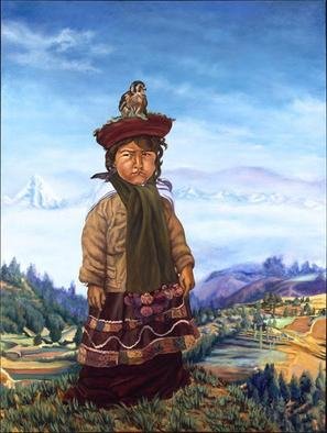 Christine Lytwynczuk: 'Peruvian Girl And Her Pet Falcon', 2005 Acrylic Painting, Children. 