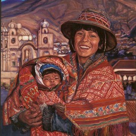 Christine Lytwynczuk: 'Peruvian boy with baby', 2006 Oil Painting, Ethnic. Artist Description: Giclees available from 8x10 at $60 to 48x60 at $1,500.  Please contact artist....
