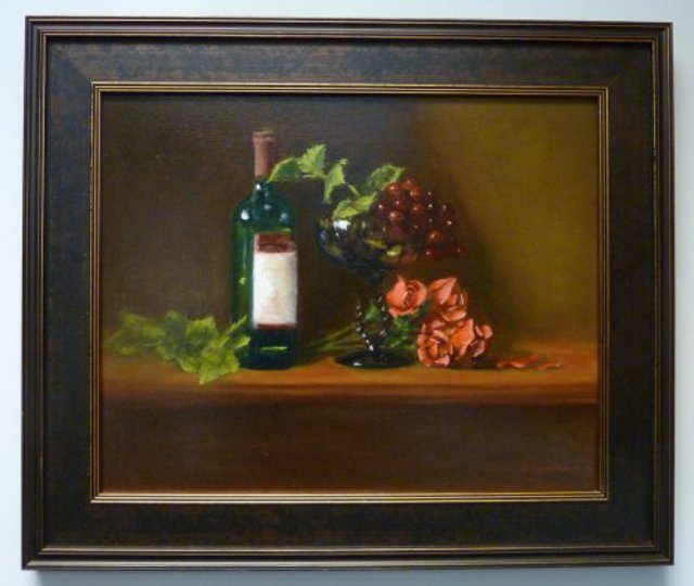 Artist Dennis Chadra. 'Green Compote With Grapes And Roses' Artwork Image, Created in 2011, Original Painting Oil. #art #artist