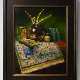 Dennis Chadra: 'Raku Vase With Books', 2011 Oil Painting, Still Life. Artist Description:  Raku Vase, Books, Still Life, Oil on Panel, ...