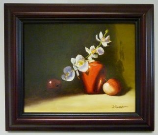 Dennis Chadra: 'Variations in Red', 2011 Oil Painting, Still Life.  Apples, Vase, Still Life, Oil on Board,        ...