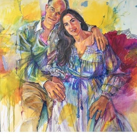 Doyle Chappell: 'ez and christy', 2020 Acrylic Painting, Portrait. Artist Description: A portrait of love for Valentines day.  These two people become as one spring flower. Loose, and transparent, with vibrant colors, this piece is a force of nature.  ...
