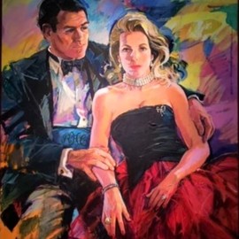Doyle Chappell: 'lotsie and rick', 1995 Acrylic Painting, Portrait. Artist Description: The vibrant colors, energetic brush work, as well as the loose open areas lend a life force to this painting that seems to move and breath.  The relaxed yet formal attire give a elegant and sensuous presentation of these two dynamic personalities.  Their love for each other is ...