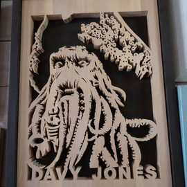 Charlie Tu: 'Davy Jones', 2022 Wood Sculpture, Portrait. Artist Description: The carved character comes from Davy Jones in Pirates of the Caribbean.  It is a 3D style portrait woodcaving artwork, which is made on willow and handmade with sculpting tools. ...