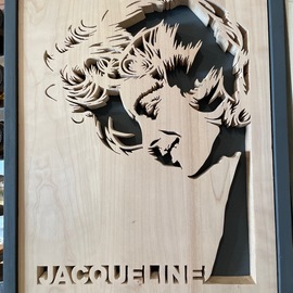 Charlie Tu: 'Jacqueline Kennedy', 2023 Wood Sculpture, Portrait. Artist Description: The carved character is Jacqueline, once the First Lady of the United States.  The frame is made of willow painted in dark gray color. ...