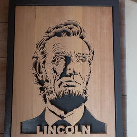 Charlie Tu: 'abraham lincoln', 2022 Wood Sculpture, Portrait. Artist Description: Abraham Lincoln, 16th president of the United States.  Made of willow and handmade.  The frame made of willow painted in dark gray. ...