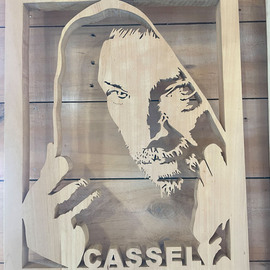 Charlie Tu: 'vincent cassel', 2023 Wood Sculpture, Portrait. Artist Description: The carved character is based on the monk palyed by Vincent Cassel in the filmLe Moine.  It is a 3D style portrait woodcaving artwork, which is made on willow and handmade with sculpting tools. ...