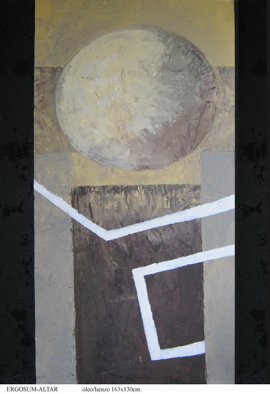 Charo Noriega: 'Altar', 2011 Oil Painting, Abstract.     . . . replicar el comienzo absoluto, circulos que nos invitan desde algun punto infinito, fragmentos diseminados en la inmovilidad del espacio, fisuras que podrian afirmarse o quiza desvanecerse, texturas remotas, gesto iniciA! tico de un posible devenir.    ...