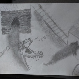 Megan Miller: 'tugus', 2019 Graphite Drawing, Fantasy. Artist Description: Tugus is the trusted guard hound of the Underworld Railroad. ...