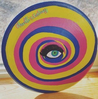 Chevelle Lee: 'retro swirl eye', 2019 Acrylic Painting, Psychedelic. 7 inch circular wooden plaque that I hand painted with acrylic and created a retro vibe with an all seeing eye right in the center  protector of evil spirits and energies . This painting took me about 4. 5 hours to do. This comes with sawtooth hanger on back. ...