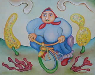 Artist: Jan Chlpka - Title: Woman on Bike - Medium: Oil Painting - Year: 2014