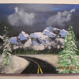 Chris Cooper: 'Mountain Access', 2014 Acrylic Painting, Landscape. Artist Description:  snow, mountain, road, trees ...