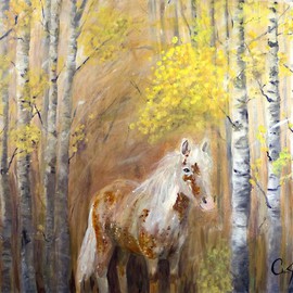 Chris Jehn: 'Misty', 2014 Acrylic Painting, Animals. Artist Description:  Misty - horse in aspen trees. The original photo was of an older horse. As I painted her she kept telling me that she was younger and prettier. Original Acrylic painting on wrapped canvas, can be hung as is or framed. Painted by Chris Jehn...