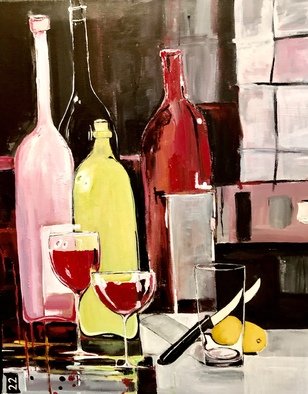 Christian Mihailescu: 'winter indoor reflexions', 2020 Acrylic Painting, Abstract. Abstract bottles and glasses - indoor reflexions near the window. ...