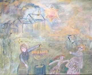 Cindy Kornet: 'shtetyl', 2017 Acrylic Painting, Judaic. Chanukah, Judaic, Shtetyl, Light, menorah Mogen Dovig...