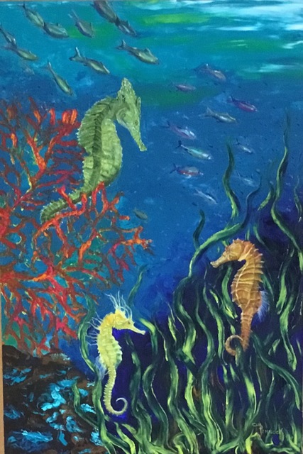 Artist Cindy Pinnock. 'Ocean Seahorse' Artwork Image, Created in 2017, Original Painting Oil. #art #artist