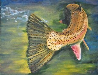 Cindy Pinnock: 'trout tail', 2017 Oil Painting, Fish. Trout fish fishing realistic fish painting Idaho artist steelhead fly fishing brown trout ...