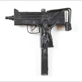 Seyo Cizmic: 'With God on Our Side', 2001 Mixed Media Sculpture, Surrealism. Artist Description:  Seyo Cizmic - With God on Our Side - Antiqued Uzi assault pistol replica with hand- carved crucifix   ...