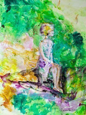 Artist: Caren Keyser - Title: Girl on a Bench - Medium: Acrylic Painting - Year: 2018