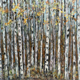 Caren Keyser: 'birch trees', 2020 Acrylic Painting, Nature. Artist Description: This forest of birch trees in the autumn is painted with metallic acrylics.  The glossy surface glistens in the light giving life to the inanimate image.  It was painted from the artist s imagination. ...