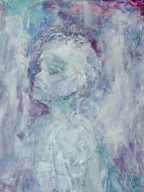 Caren Keyser: 'hopeful gaze', 2018 Acrylic Painting, Abstract Figurative. This young man is gazing hopefully ahead and upward. He is painted loosely in shades of blue, violet and white with some texture from the brushwork. The painting is acrylic on Yupo synthetic paper with a high gloss varnish finish. The image has evolved intuitively as the paint was applied. ...