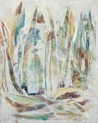 Caren Keyser: 'white abstract 6 vertical', 2019 Acrylic Painting, Abstract Figurative. Like sails in the distance this abstract painting is layered with interesting shapes and soft colors.  The bottom may serve as a foreground of water forms a vignette around the scene.  It is a very appealing painting and works very well at this size. ...