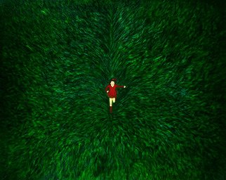Claire Petit: 'on the run', 2009 Oil Painting, Children. Little girl running in a green fieldShe s on the run, craving for freedom and for her life to come. ...