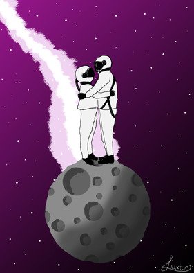 Clayton Luxton: 'astro lovers', 2020 Digital Art, Space. two lovers find each other in the darkness of space despite odds...