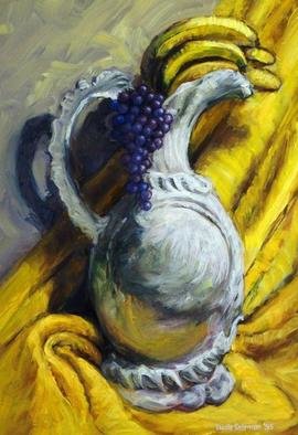 Lucille Coleman: 'Grapes Bananas Vase Still Life', 2003 Oil Painting, Undecided. Still Life of fruit in a vase with a sensuously cloth draped background in the artists signature painterly style.A(c) 2003 Lucille Coleman...