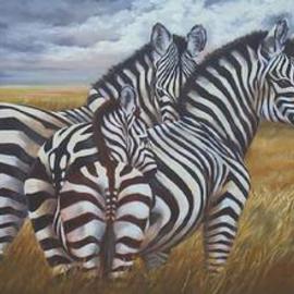 Colleen Balfour: 'Still before the Storm  ', 2001 Oil Painting, Wildlife. Artist Description: Oil on masoniteUnframedAlways alert, zebras teach us how to live in the moment, maximizing the quiet restful times....