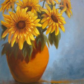 Colleen Balfour: 'Summer Flowers', 2014 Oil Painting, Floral. Artist Description: The strong sunshine colours of the Sunflower and blue and terracotta tones are the colours of summer in South Africa....