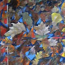 Bernard Marie Collet: 'Leaves around an Icon of Sky', 2005 Pastel, nature. Artist Description:  the fallen sheets still have some embers .Autumn leaves fallen on water reflecting the blue sky...