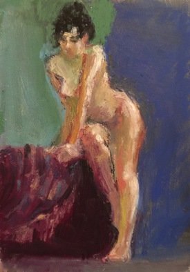 Connie Chadwell: 'Nude on Blues', 2016 Oil Pastel, nudes.    nude, oil pastel painting, figurative, seated figure,    ...