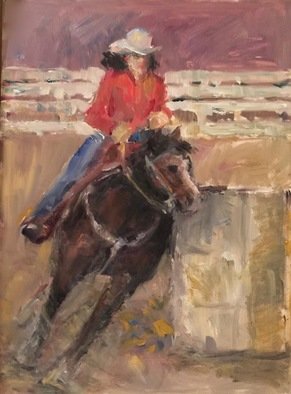 Connie Chadwell: 'barrel racer', 2018 Oil Painting, Western. Connie Chadwell, oil, figurative, horse, rodeo, western, barrel racer, ...