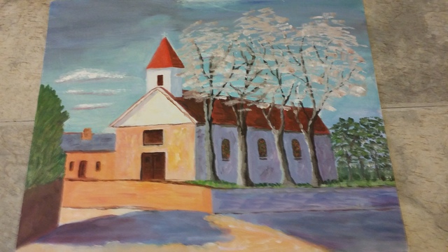 Catherine Rann  'Church In Autumn', created in 1994, Original Painting Acrylic.