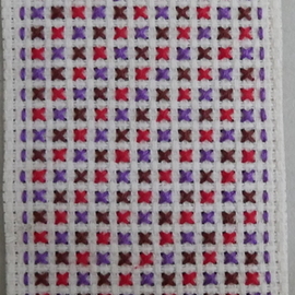 Courtney Cook: 'miniature geometric 4', 2017 Textile Art, Geometric. Artist Description: A simple textile piece using red, purple and dark brown in a diagonal repeating pattern. ...