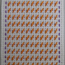 Courtney Cook: 'miniature geometric 7', 2017 Textile Art, Geometric. Artist Description: This textile piece uses orange and white with a hint of purple for a bright and fun outcome. ...