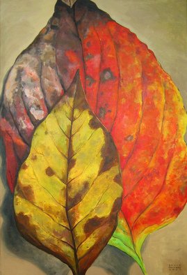 David Cuffari: 'Leaves', 2008 Acrylic Painting, Still Life.  Two autumn leaves. I love autumn leaves with all their colors and blotches. To me they represent a protective mother and her awkward child. Oh well, I tend to ascribe human attributes to everything.     ...