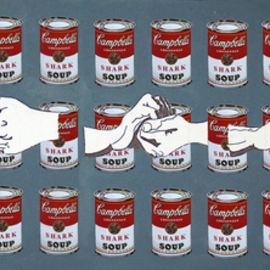 Leonard Curpan: 'Shark Soup', 2009 Acrylic Painting, Conceptual. Artist Description:   Shark soup is a work that reveals the current situation of the Romanian people. We live in a country where one hand wash the other, where justice is virtually non- existent, where ordinary people seek to escape what he thought he had dreamed and then 89 ...