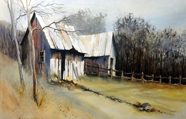 Artist Charles Rowland. 'Delaware County Barnyard' Artwork Image, Created in 2007, Original Watercolor. #art #artist
